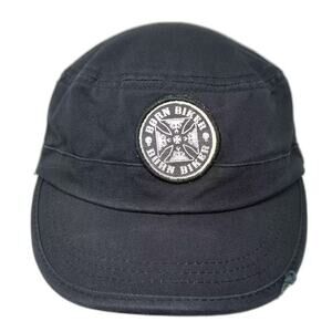 Biker Wear Army Cap Black Fitted OS Iron Cross Born Biker Embroidered Cotton Hat